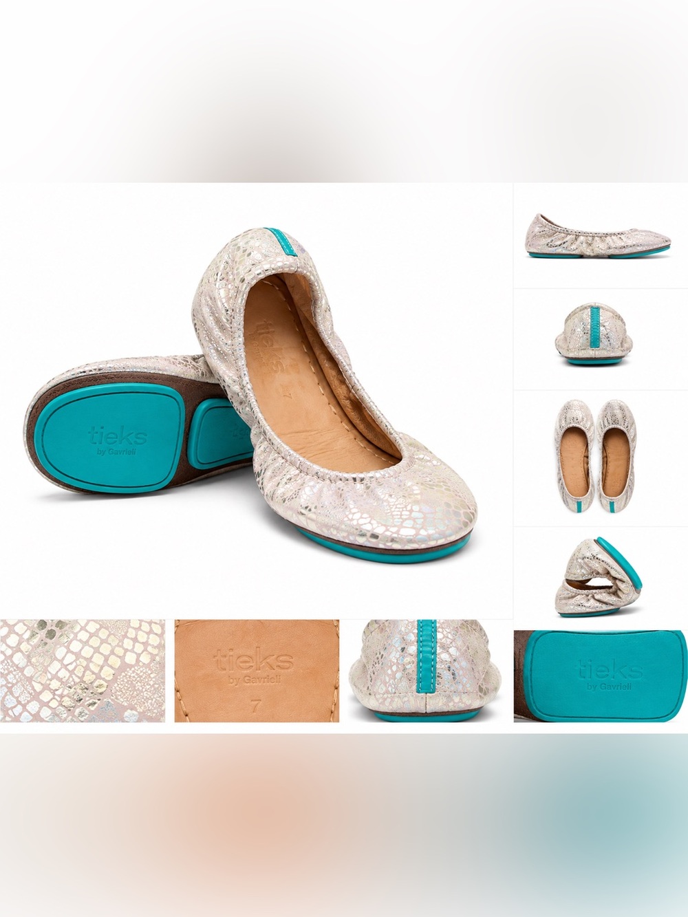 Tieks Gold Snakeskin Metallic Leather Ballet Flats Foldable Size 7